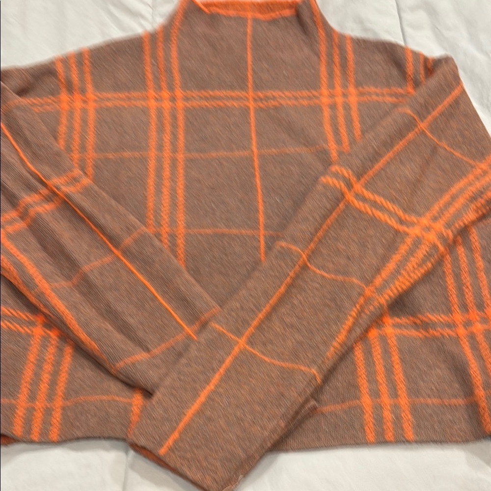 Tahari Orange and Brown Turtleneck Sweater with Geometric Pattern